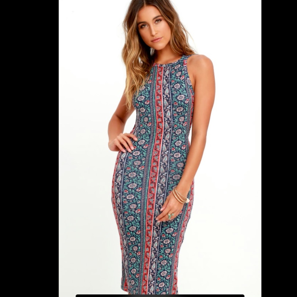 🆕 KISS THE SKY NAVY BLUE PRINT MIDI DRESS